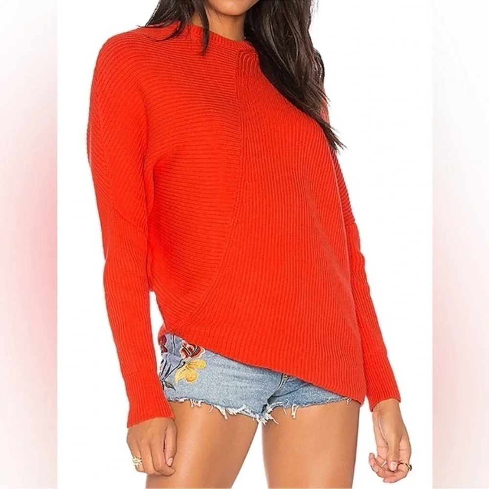 Free People Orange Downtown Pullover Batwing Asymmetrical Sweater
